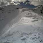 Ghiacciaio Diavolezza con teli geotessili ricoperti di neve